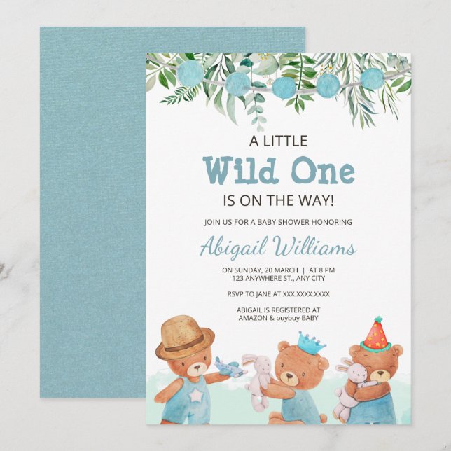 Convite Chá de fraldas de Urso de Água (Frente/Verso)