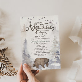 Convite Chá de fraldas de Urso de Aquarela do Forest Adven