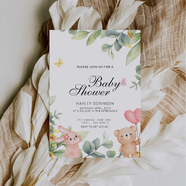 Convite Chá de fraldas de Urso de Corte (Cute Teddy Bear Baby Shower Invitation)