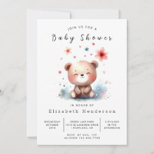 Convite Chá de fraldas De Urso De Madeira De Whimsy