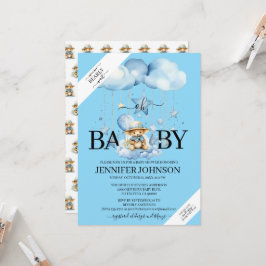 Convite Chá de fraldas de Urso de Pano Azul Adorável