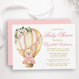 Convite Chá de fraldas de Urso de Teddy Teddy com Balão