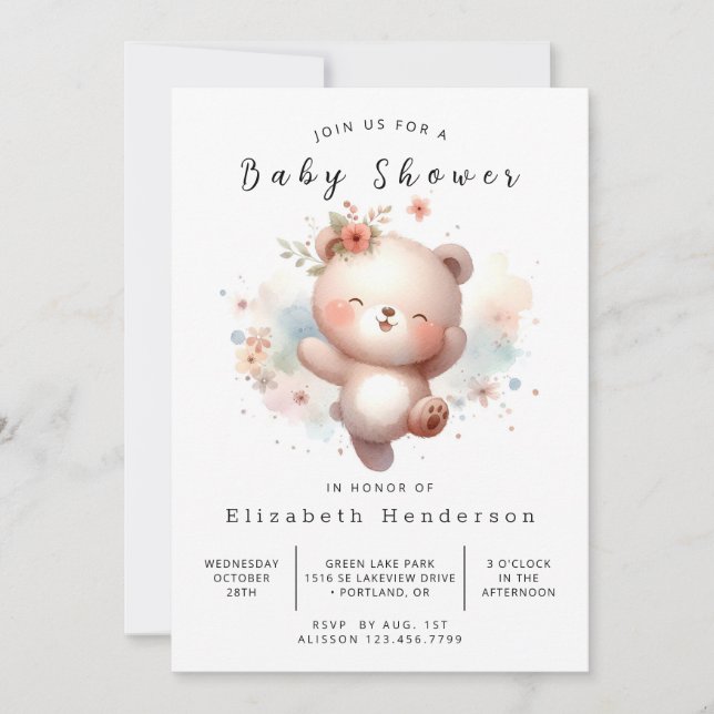 Convite Chá de fraldas de Urso Digital Divertido (Frente)