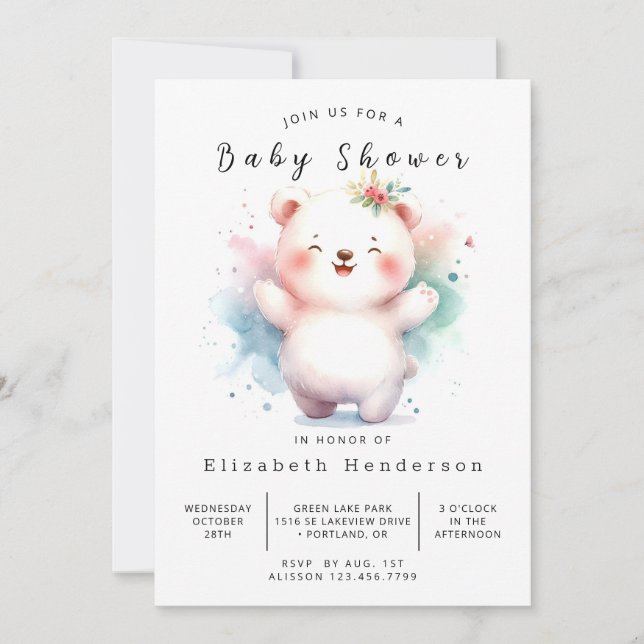 Convite Chá de fraldas de Urso Digital Elegante (Frente)