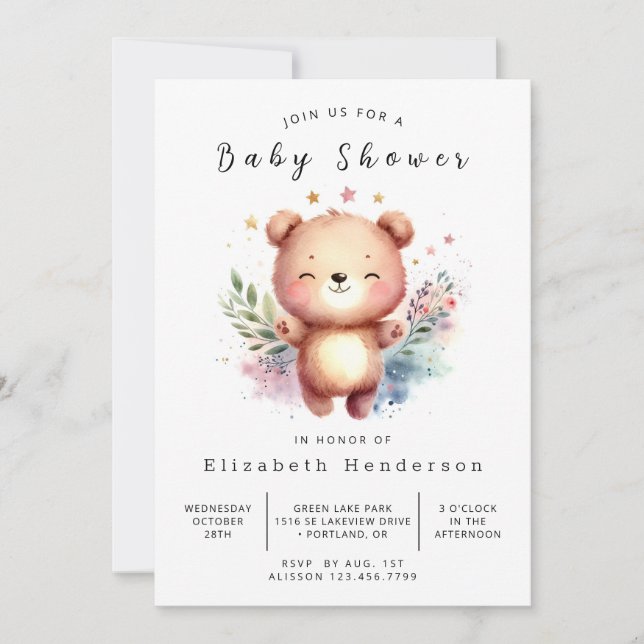 Convite Chá de fraldas de Urso Digital Único (Frente)