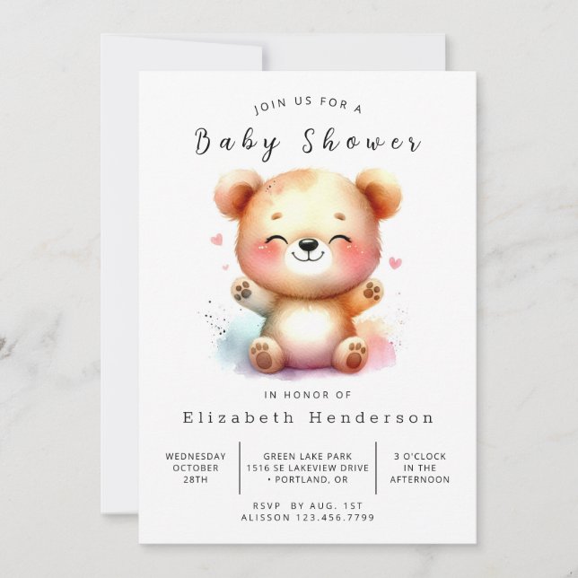 Convite Chá de fraldas de Urso Digital Único (Frente)