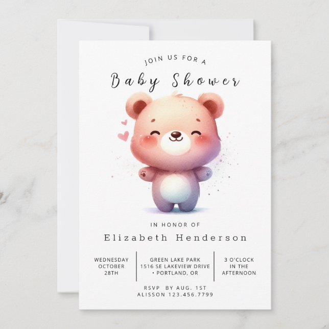 Convite Chá de fraldas de Urso Editável da Boêmia (Frente)