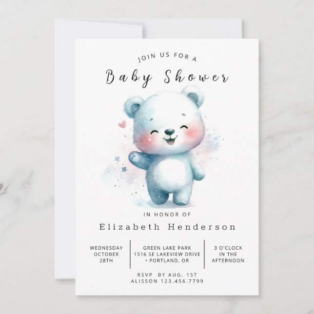 Convite Chá de fraldas de Urso Editável Moderno (Frente)