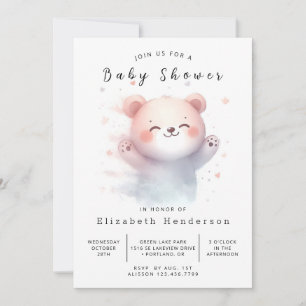 Convite Chá de fraldas de Urso Editável Whimsy