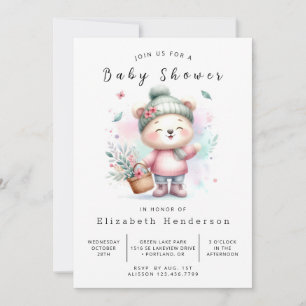 Convite Chá de fraldas de Urso Editável Whimsy