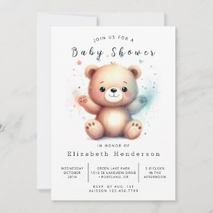 Convite Chá de fraldas de Urso Imprimível Whimsy
