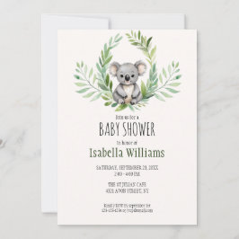 Convite Chá de fraldas de Urso Koala Mínimo Bonito
