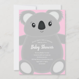 Convite Chá de fraldas de Urso Koala Rosa