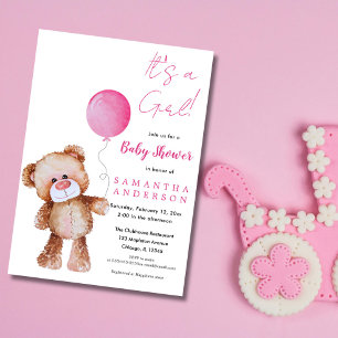 Convite Chá de fraldas de Urso Minimalista - É uma Garota