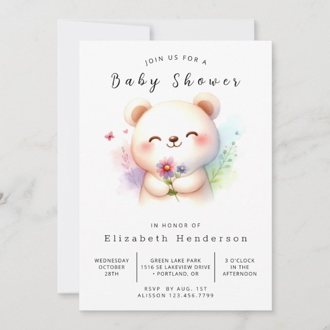 Convite Chá de fraldas de Urso Online Bohemian (Frente)