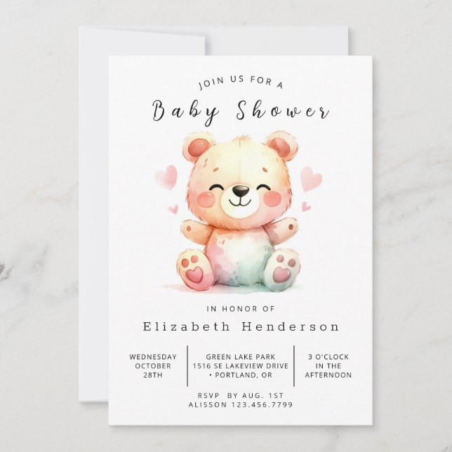 Convite Chá de fraldas de Urso Online Bohemian (Frente)
