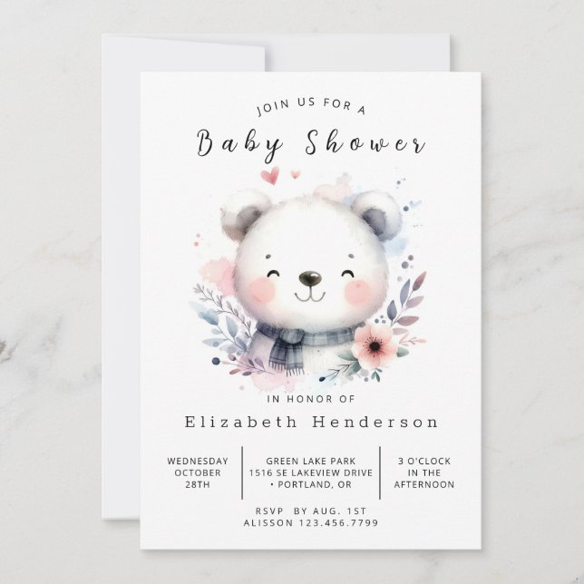 Convite Chá de fraldas de Urso Online Chic (Frente)