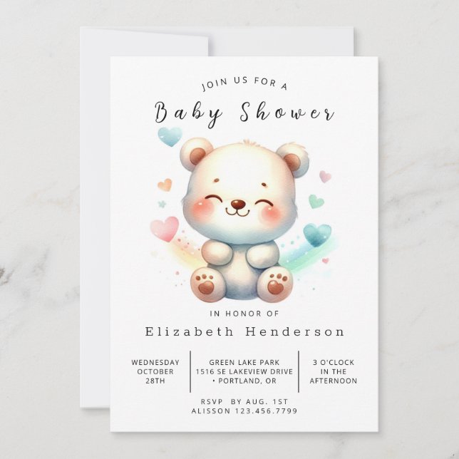 Convite Chá de fraldas de Urso Online Clássico (Frente)