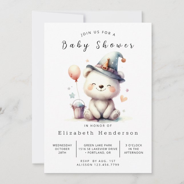 Convite Chá de fraldas de Urso Online Feliz (Frente)