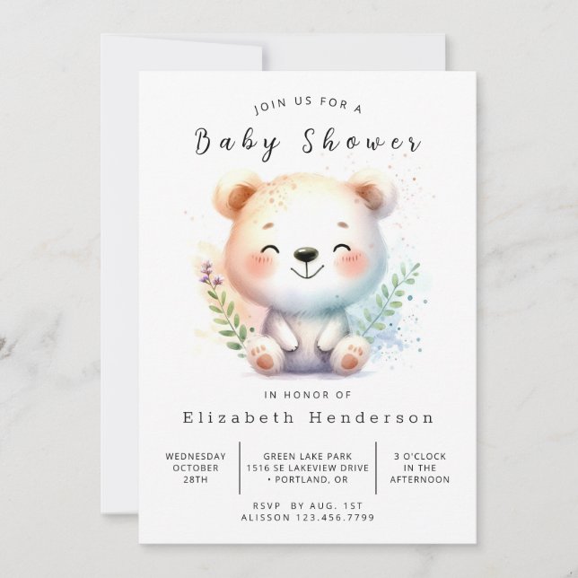 Convite Chá de fraldas de Urso Online Feliz (Frente)