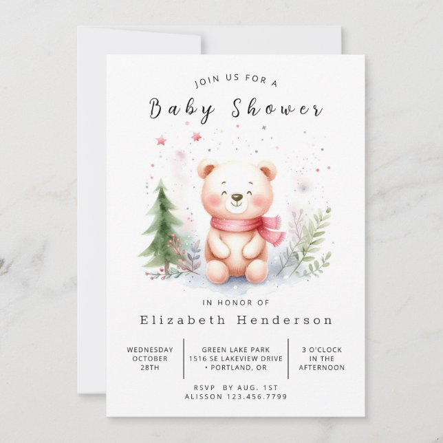 Convite Chá de fraldas de Urso Online Woodland (Frente)