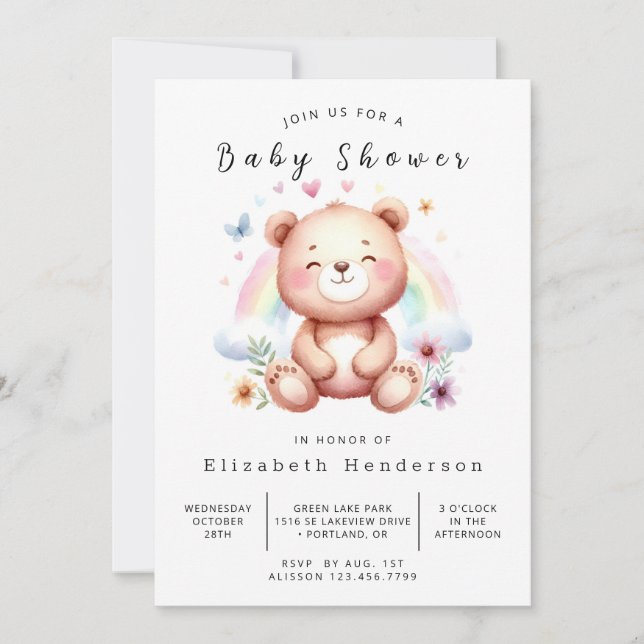 Convite Chá de fraldas de Urso Personalizado da Boêmia (Frente)