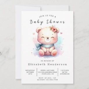 Convite Chá de fraldas de Urso Personalizado do Woodland