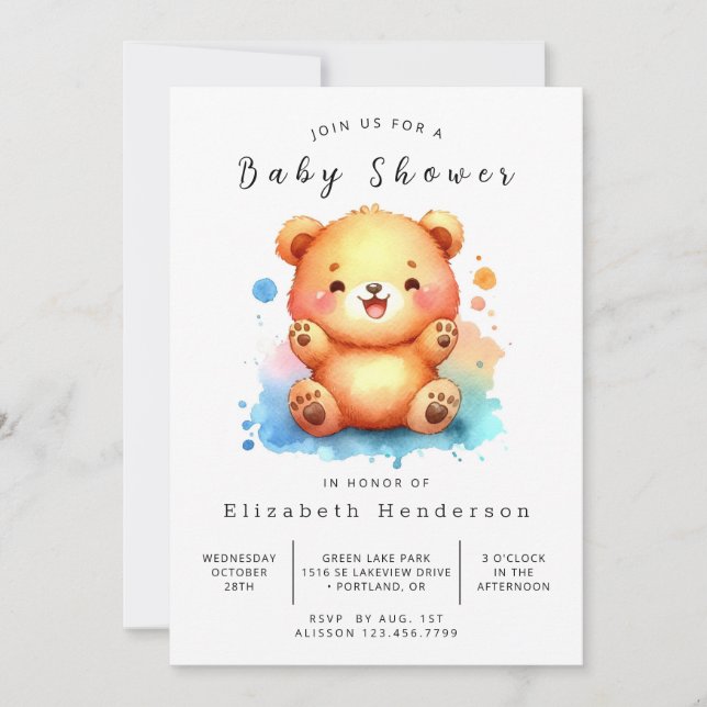 Convite Chá de fraldas de Urso Personalizado Encantado (Frente)