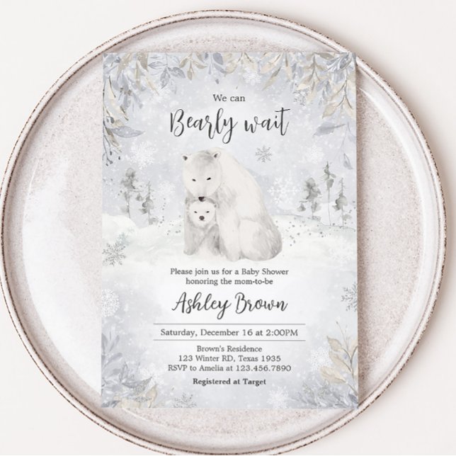 Convite Chá de fraldas de Urso Polar de inverno (Arctic Polar Bear Baby Shower Invitation)
