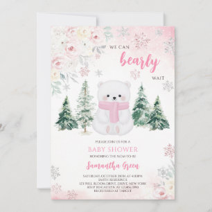 Convite Chá de fraldas de Urso Polar Rosa