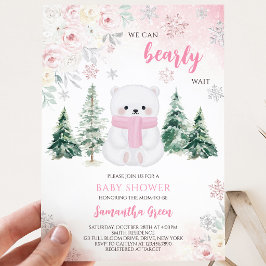 Convite Chá de fraldas de Urso Polar Rosa