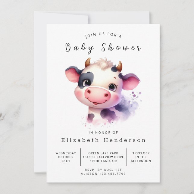 Convite Chá de fraldas de Vaca Chic Barn Personalizado (Frente)