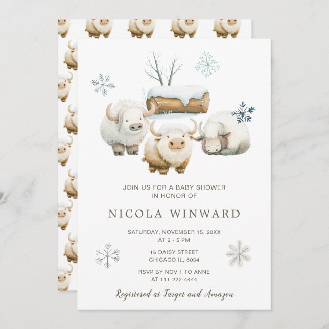 Convite Chá de fraldas de Vaca do Ártico Ártico de Inverno (Frente/Verso)