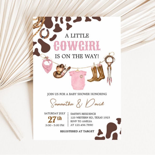 Convite Chá de fraldas de vaquinha (Pink Western Rodeo Baby Shower Invitation)
