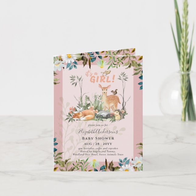 Convite chá de fraldas de veados em Woodland das GAROTAS d (Frente)