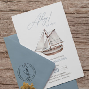 Convite Chá de fraldas de veleiro náutico Ahoy Boy