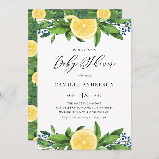 Convite Chá de fraldas de Verão das Berries Azuis (Frente/Verso)