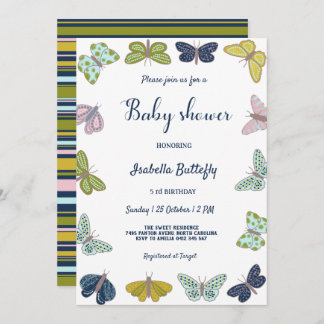 Convite Chá de fraldas de Verão de borboleta colorida