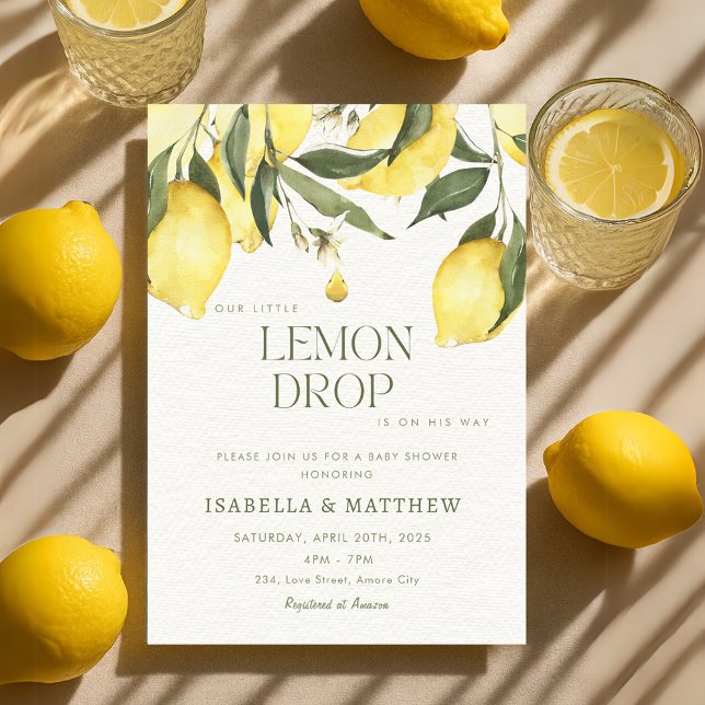 Convite Chá de fraldas de Verão de Lemon Drop (Lemon Drop Summer Baby Shower Invitation)