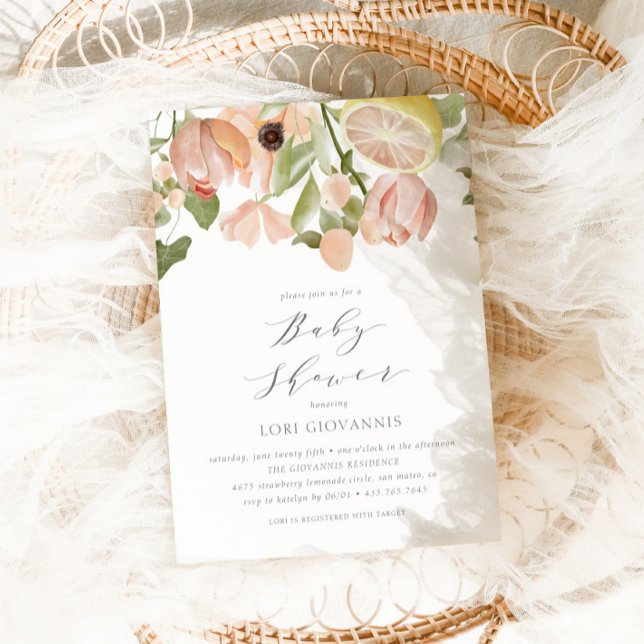 Convite Chá de fraldas de Verão de Limonada Rosa Moderna (Criador carregado)