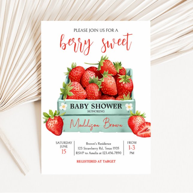 Convite Chá de fraldas de Verão de Morango (Berry Sweet Baby Shower Invitation)