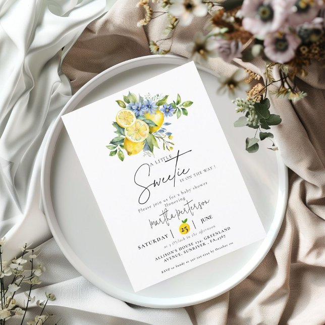 Convite Chá de fraldas de Verão Fruta de Citrus Blue-Lemon (Criador carregado)