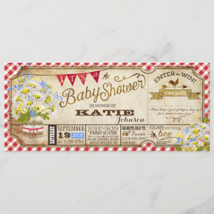 Convite Chá de fraldas de Verificação Daisy Picnic Red 