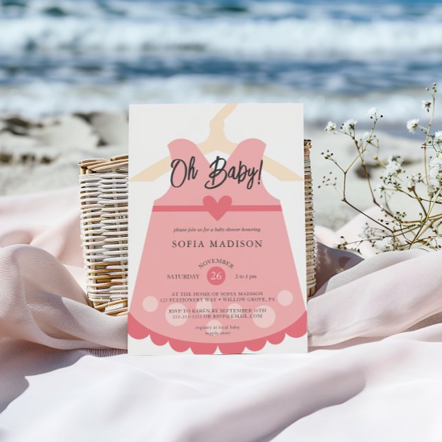 Convite Chá de fraldas De Vestido Rosa (Criador carregado)