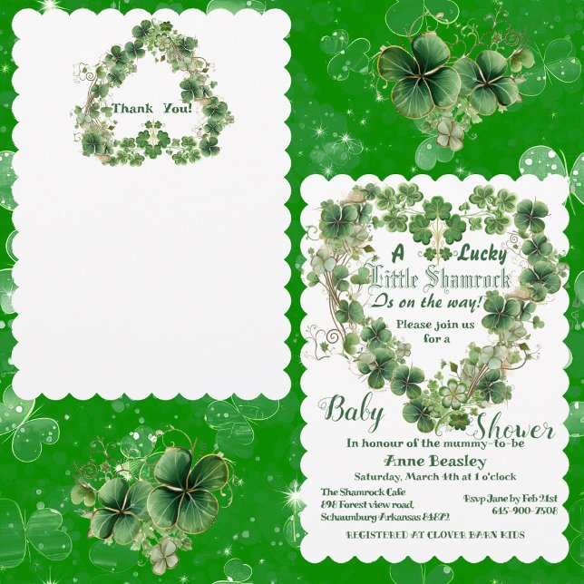 Convite Chá de fraldas De Vestuário De Folha Sortudo 4 (Lucky Little Shamrock 4 Leaf Clover Baby Shower Invitation)