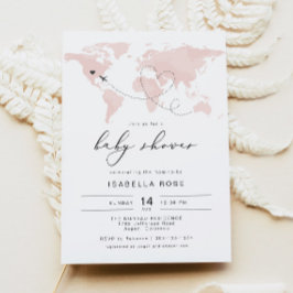 Convite CHÁ DE FRALDAS de Viagem de Aventura de Mapa Rosa 