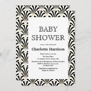 Convite Chá de fraldas de Vintage Black & White Art Deco