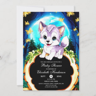 Convite Chá de fraldas de Wolf de Aquarela Editável