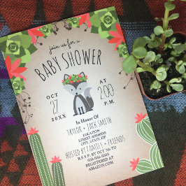 Convite Chá de fraldas de Wolf Pup Floral Cactus Desert Gi