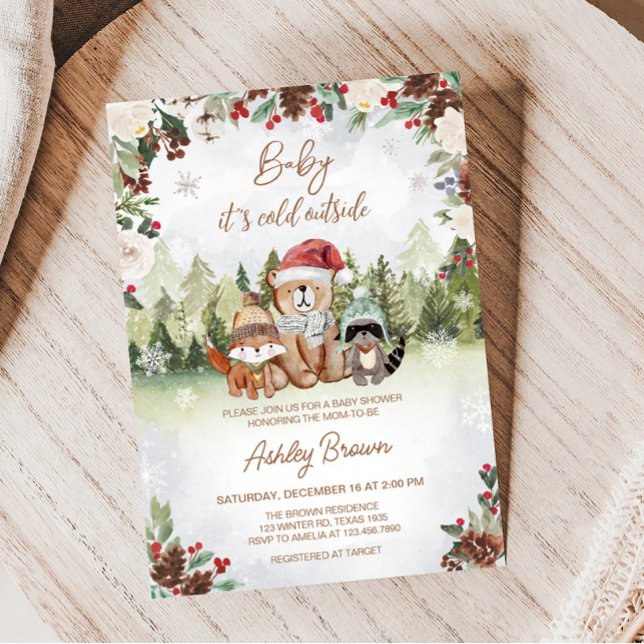 Convite Chá de fraldas de Woodland (Winter Forest Baby Shower Invitation)